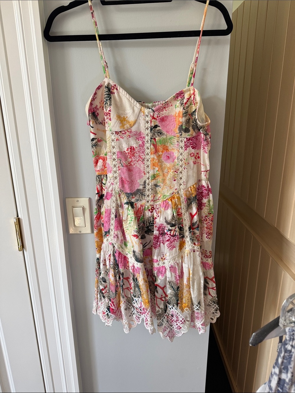 HEMANT & NANDITA Floral Mini Dress in Cream, Pink & Yellow
